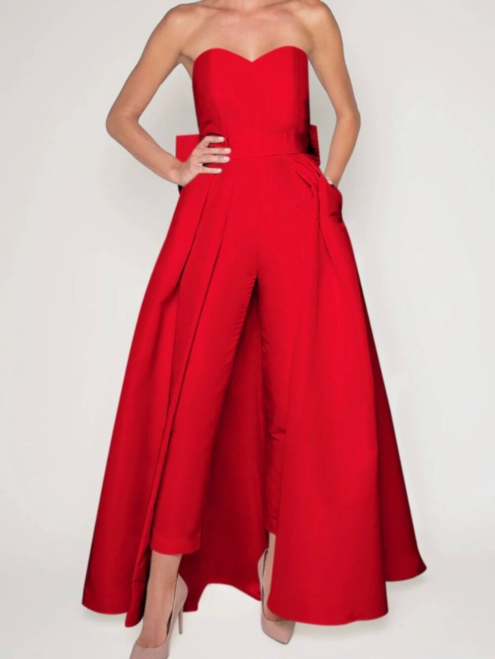 Alexia Maria - Bow Back Jumpsuit with Convertible Skirt - Red - Size 2